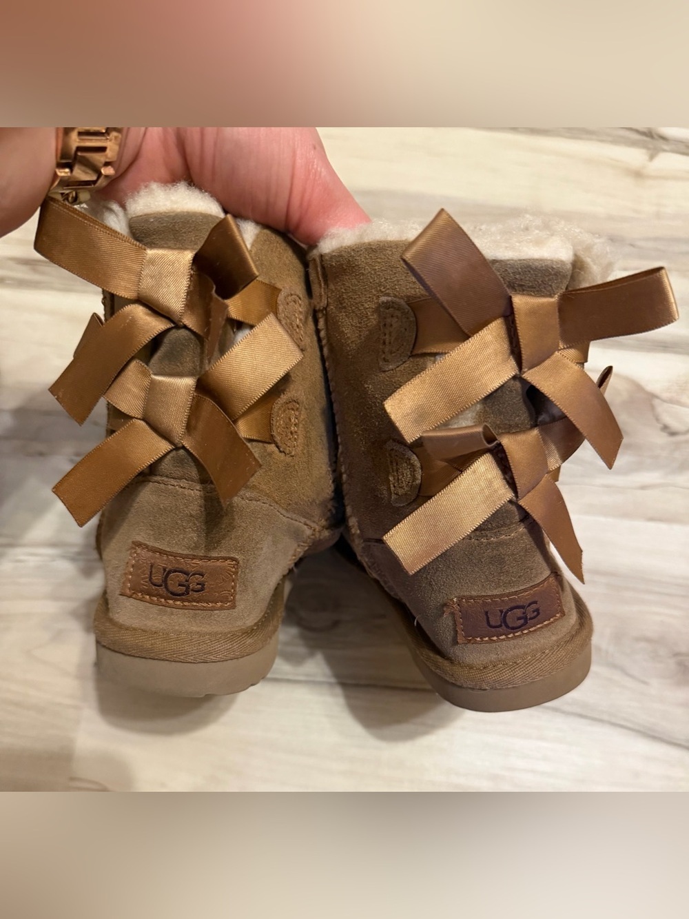 UGG Kids Brown Suede Bow-Back Boots